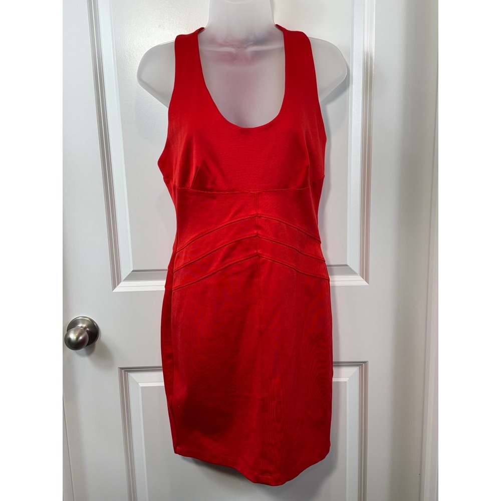 Y2K Bebe Womens Red Racerback Bodycon Mini Dress L Clubwear Party Sexy Baddie